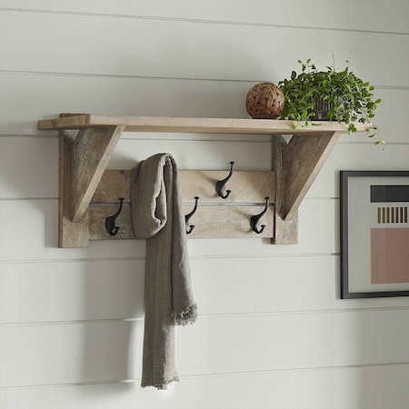 Alaterre Furniture Castleton Mango Wood 40"W Coat Hook with Shelf AWTR2927